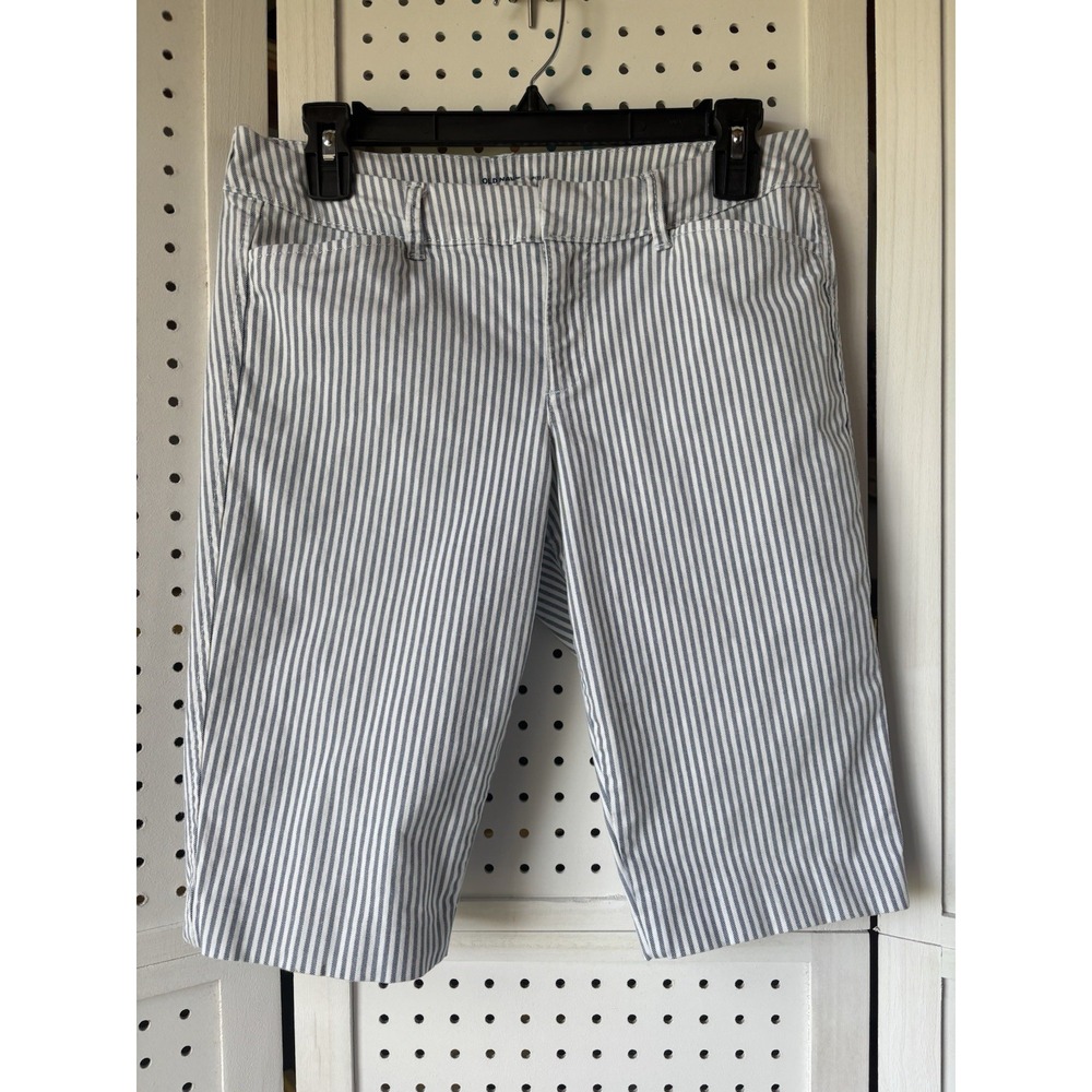 Old Navy Pixi Striped Bermuda Chino Shorts Women's 4 Blue / White Cotton Stretch